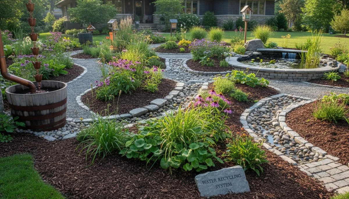 Rain garden and water management system by organic landscaping experts in Waltham, MA