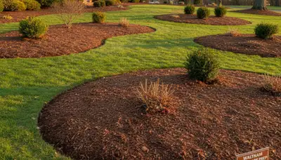 Freshly spread mulch beds with clean edges by Chop Chop Landscaping in Waltham, MA