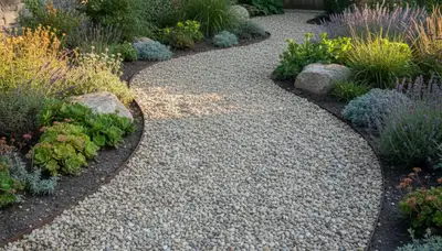 Pea gravel and stone pathway design in Waltham, MA by Chop Chop Landscaping