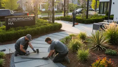 Landscaping service team in Waltham, MA providing lawn care and outdoor maintenance