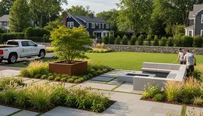 Landscaping crew serving Waltham, MA, providing professional yard maintenance and outdoor care