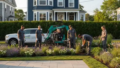 Landscaping crew serving Waltham, MA, providing professional lawn and yard care services
