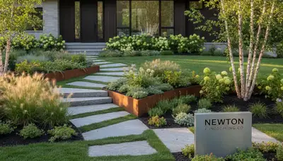 Landscaping crew providing lawn care and yard maintenance in Waltham, MA