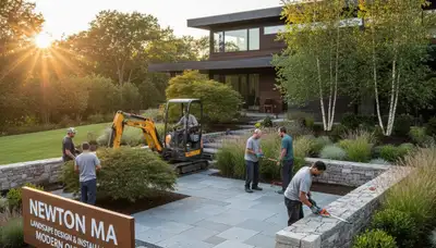 Landscaping crew serving Waltham, MA with professional lawn care and outdoor maintenance