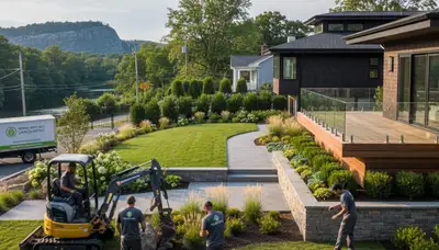 Landscaping team in Waltham, MA providing professional lawn care and landscape maintenance