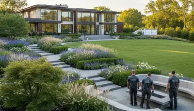 Landscaping crew serving Waltham, MA with professional lawn care and yard maintenance
