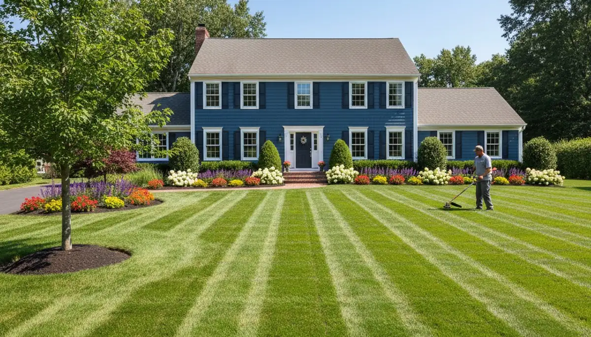 Pristine residential lawn in Waltham, MA showcasing expert professional lawn maintenance results