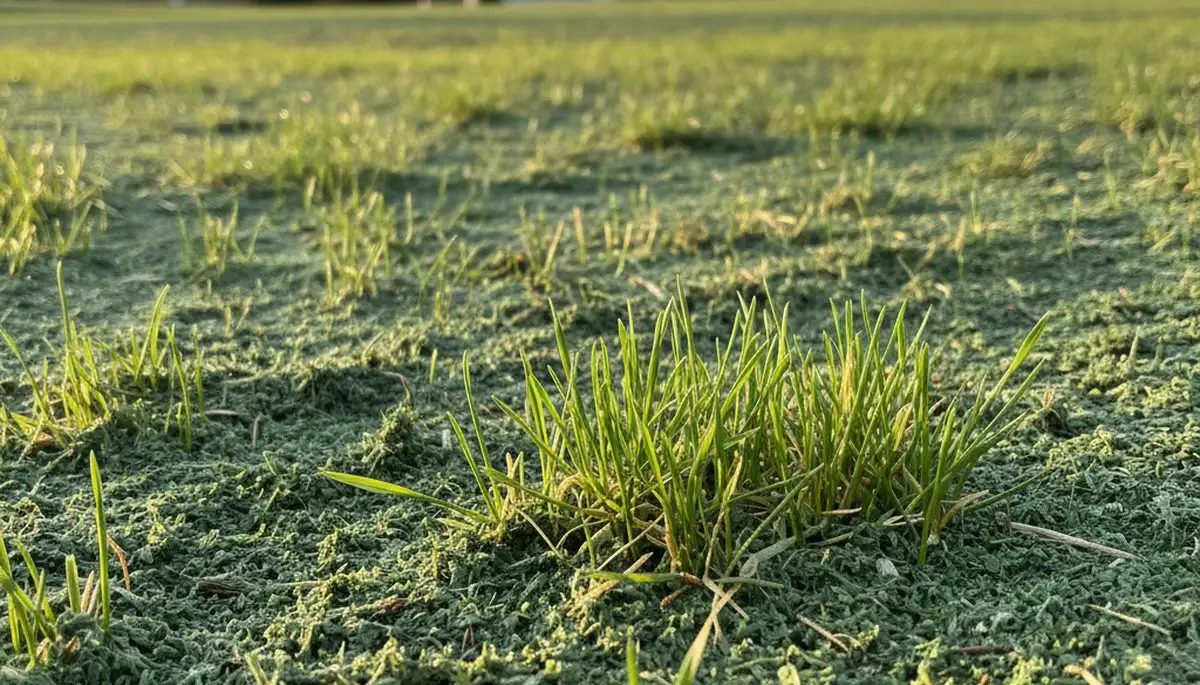 New grass sprouting from hydroseed application by landscaping experts in Waltham, MA
