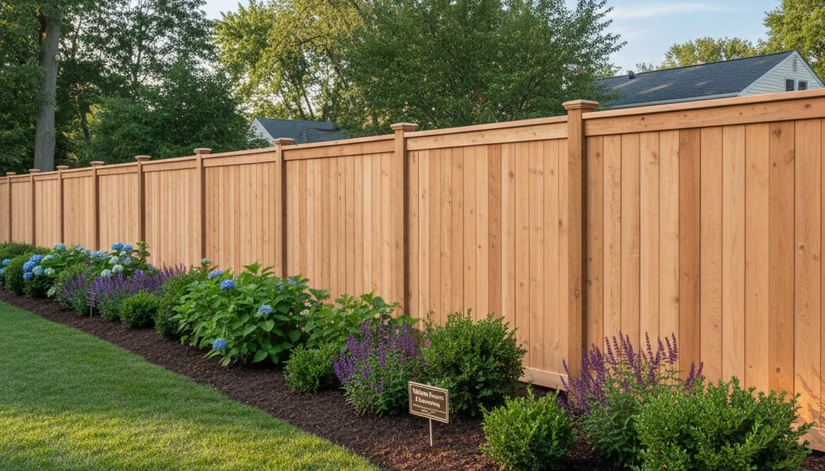White wooden privacy fence installation along residential yard by Chop Chop Landscaping in Waltham, MA