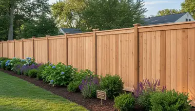 White wooden privacy fence installation along residential yard by Chop Chop Landscaping in Waltham, MA